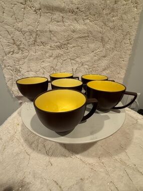 Set of 6 Yellow Interior Brown Ceramic Mugs new